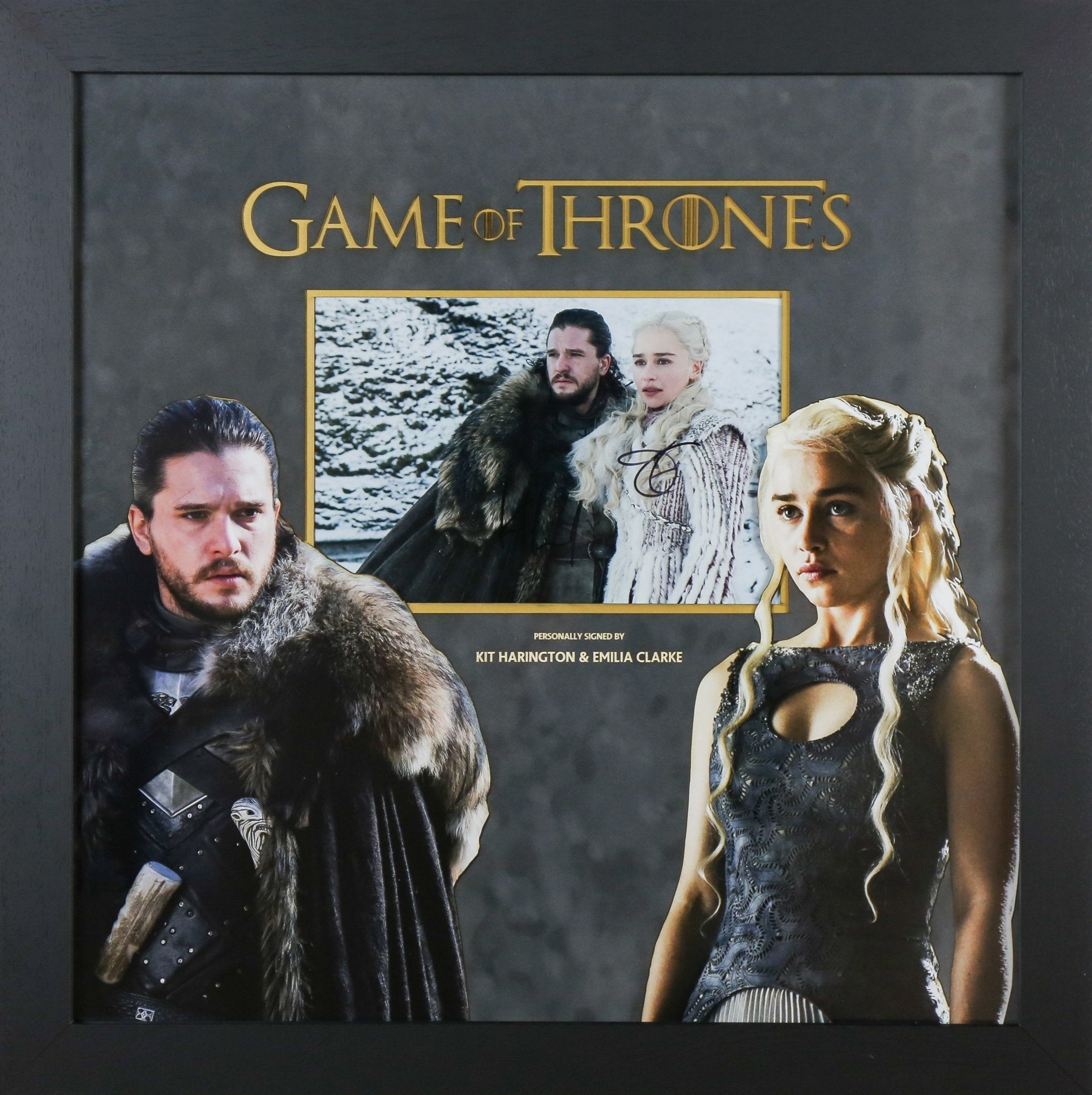 Kit Harrington and Emilia Clarke Signed Game of Thrones 12x8 Photograph Framed Display - Memorabilia Framers Shop